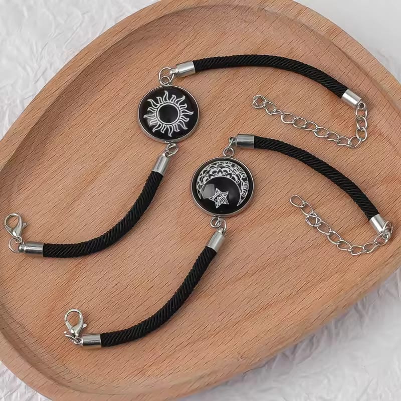 Sun Moon Bracelets Women Handmade Woven Adjustable Stainless Steel Girl Men Couple Friendship Romantic Wrist Jewelry