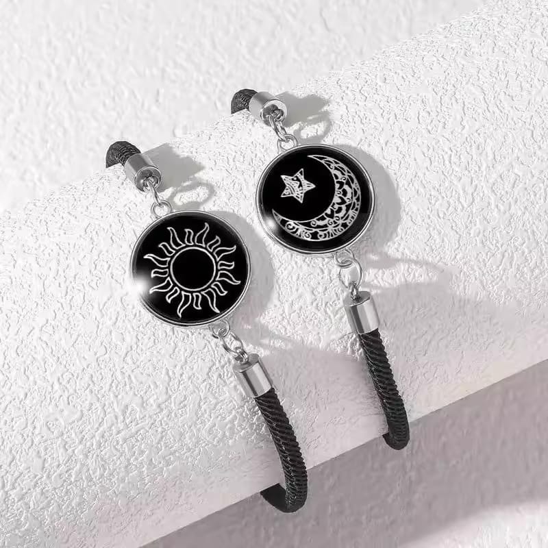 Sun Moon Bracelets Women Handmade Woven Adjustable Stainless Steel Girl Men Couple Friendship Romantic Wrist Jewelry